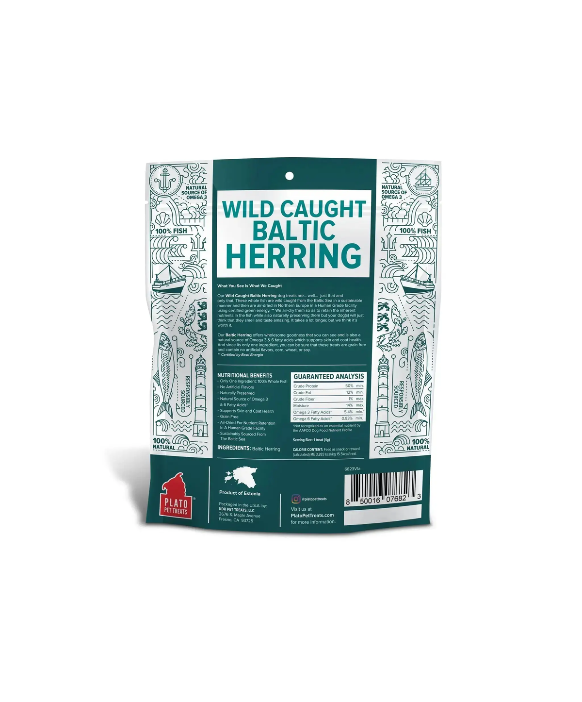 Plato Wild-Caught Baltic Herring Dog Treats - Single-Ingredient Whole Fish for Omega-3 Skin & Coat Support - Air-Dried, Grain-Free, High-Protein Natural Treats